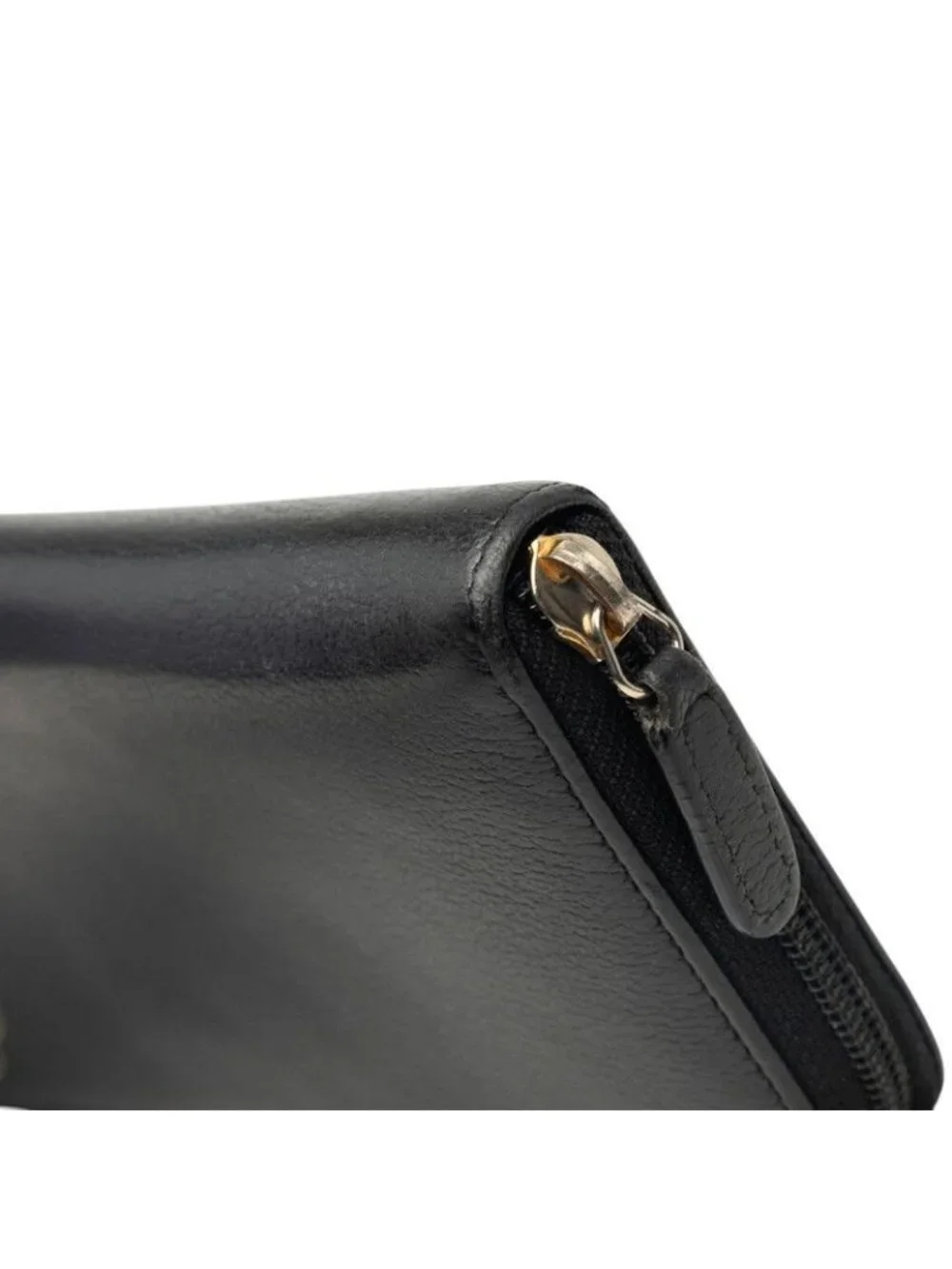 Chanel Camellia CC Logo Zip Around Wallet Black Gold Leather
